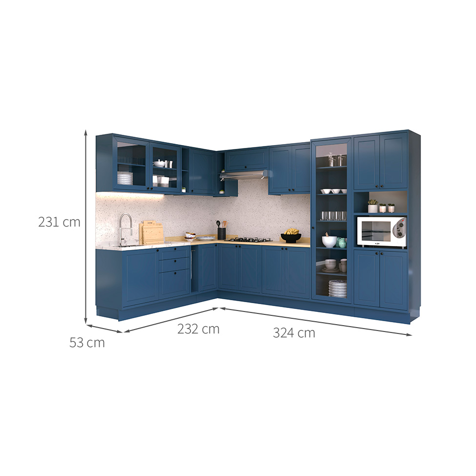 Cozinha Completa Évora 17 Portas 3 Gavetas Azul Órion e Carvalho