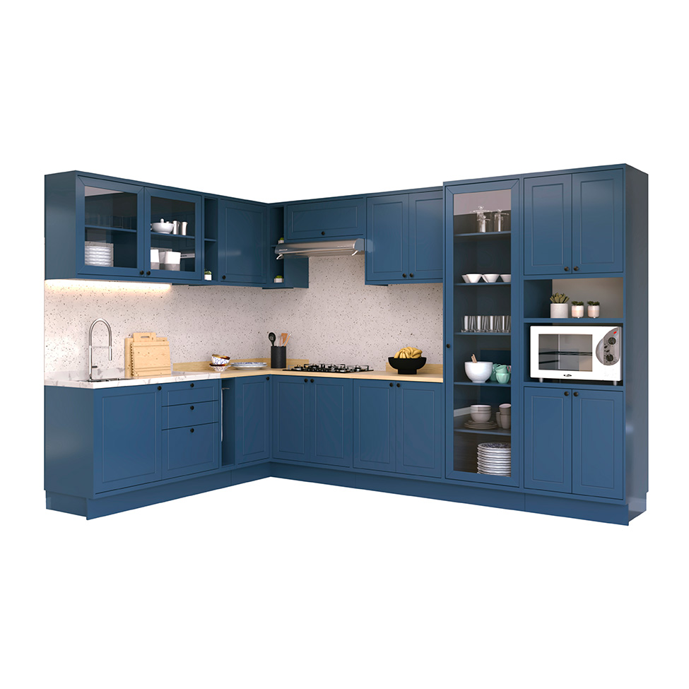 Cozinha Completa Évora 17 Portas 3 Gavetas Azul Órion e Carvalho