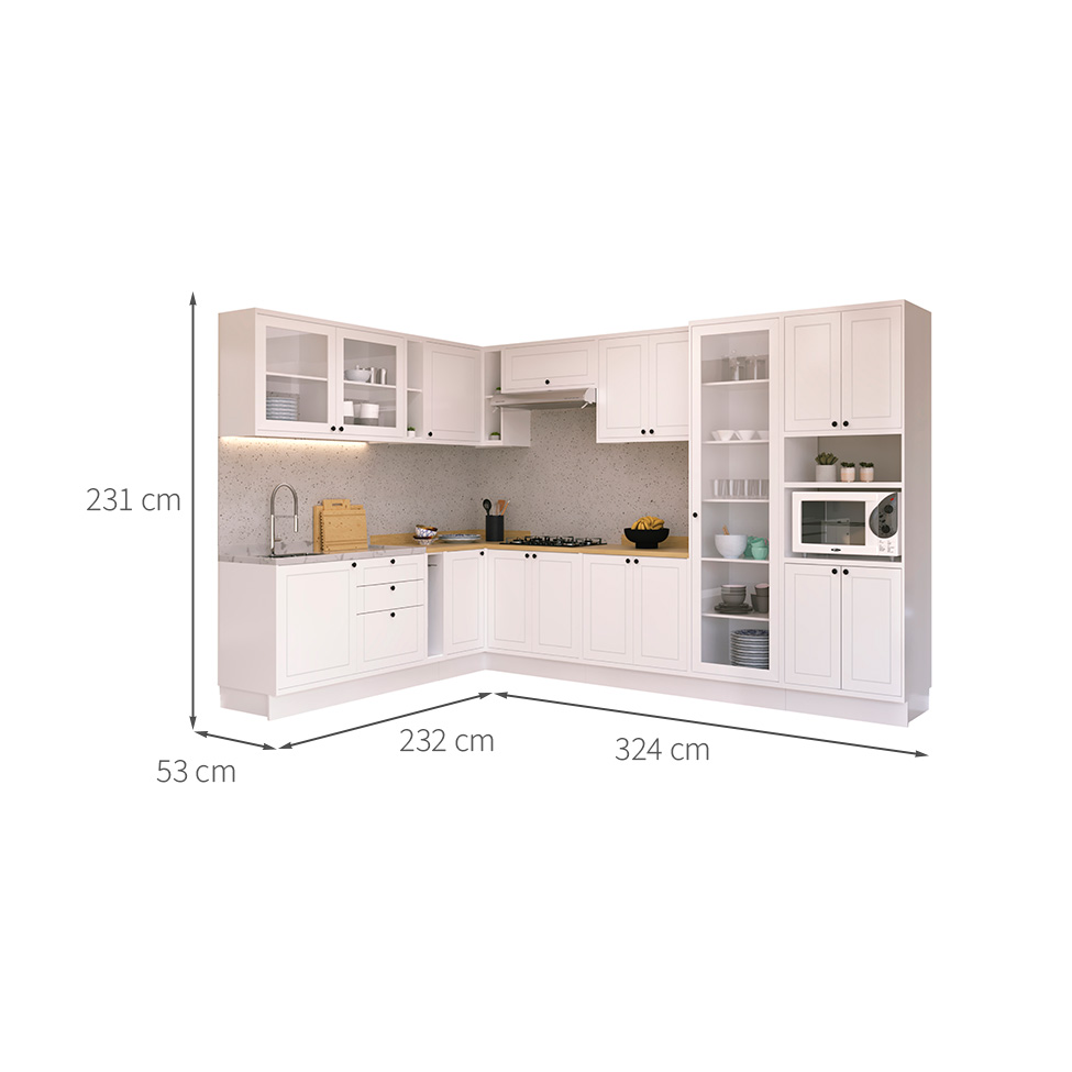 Cozinha Completa Évora 17 Portas 3 Gavetas Branco Ártico e Carvalho