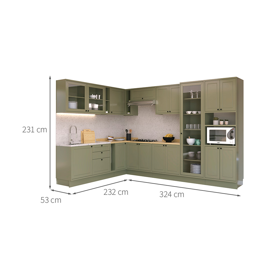 Cozinha Completa Évora 17 Portas 3 Gavetas Verde Hill e Carvalho