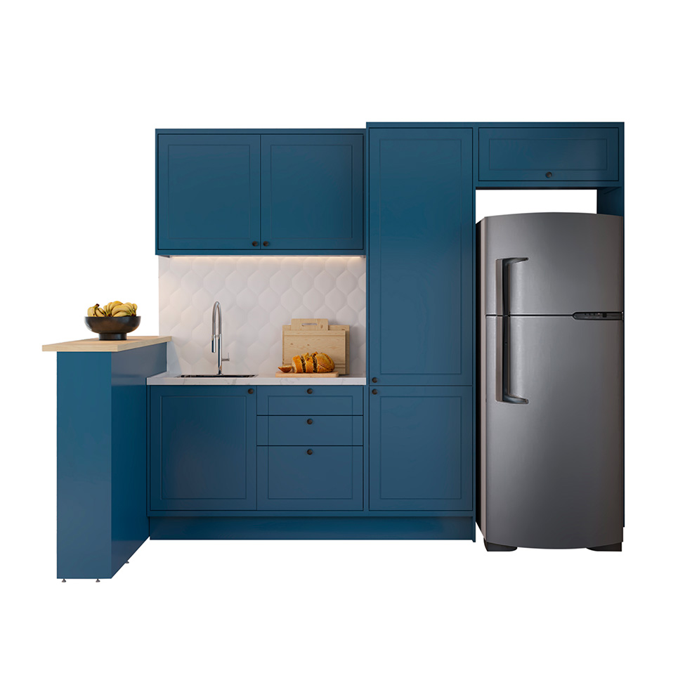 Cozinha Completa Évora com Bancada 6 Portas 3 Gavetas Azul Órion