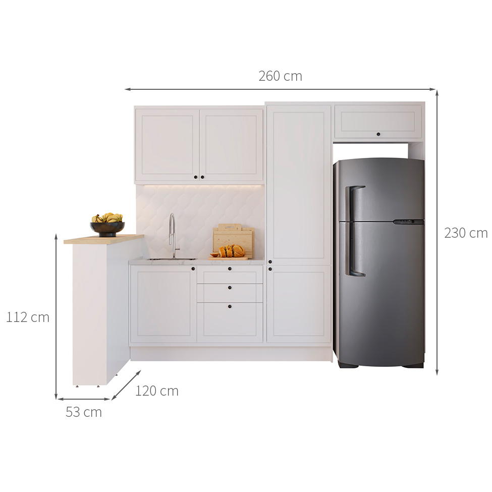 Cozinha Completa Évora com Bancada 6 Portas 3 Gavetas Branco Ártico