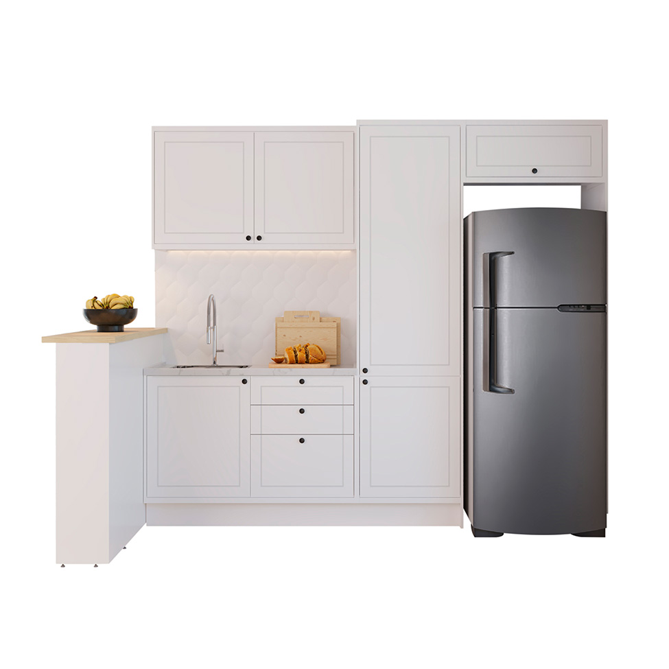 Cozinha Completa Évora com Bancada 6 Portas 3 Gavetas Branco Ártico