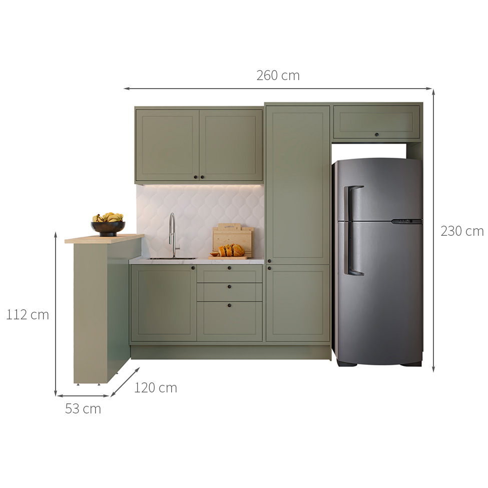 Cozinha Completa Évora com Bancada 6 Portas 3 Gavetas Verde Hill