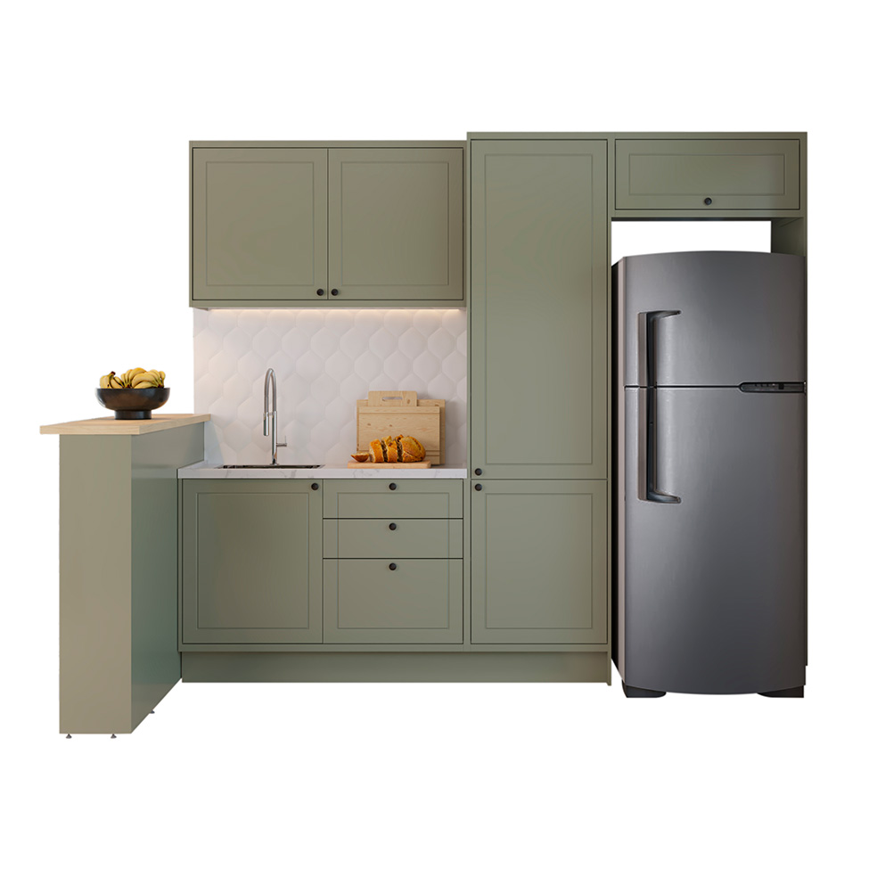 Cozinha Completa Évora com Bancada 6 Portas 3 Gavetas Verde Hill