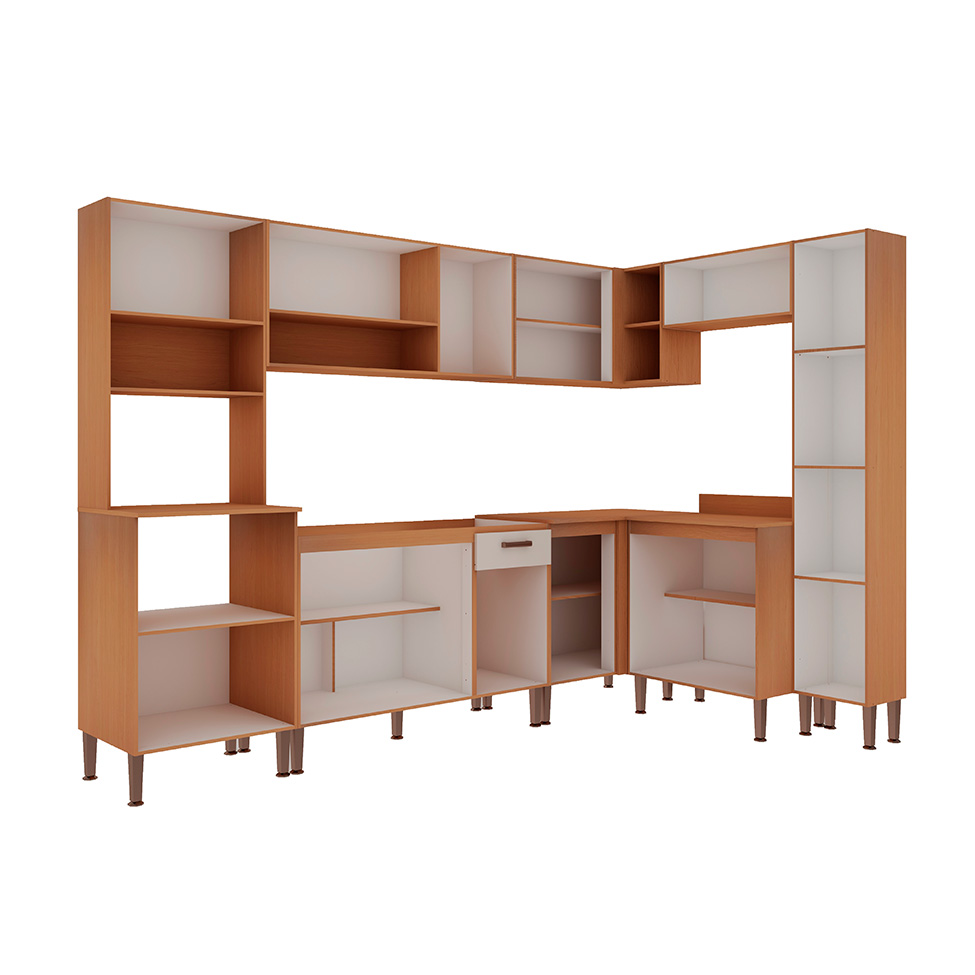Cozinha Completa Essência 100% MDF 15 Portas 1 Gaveta Freijó e Off White