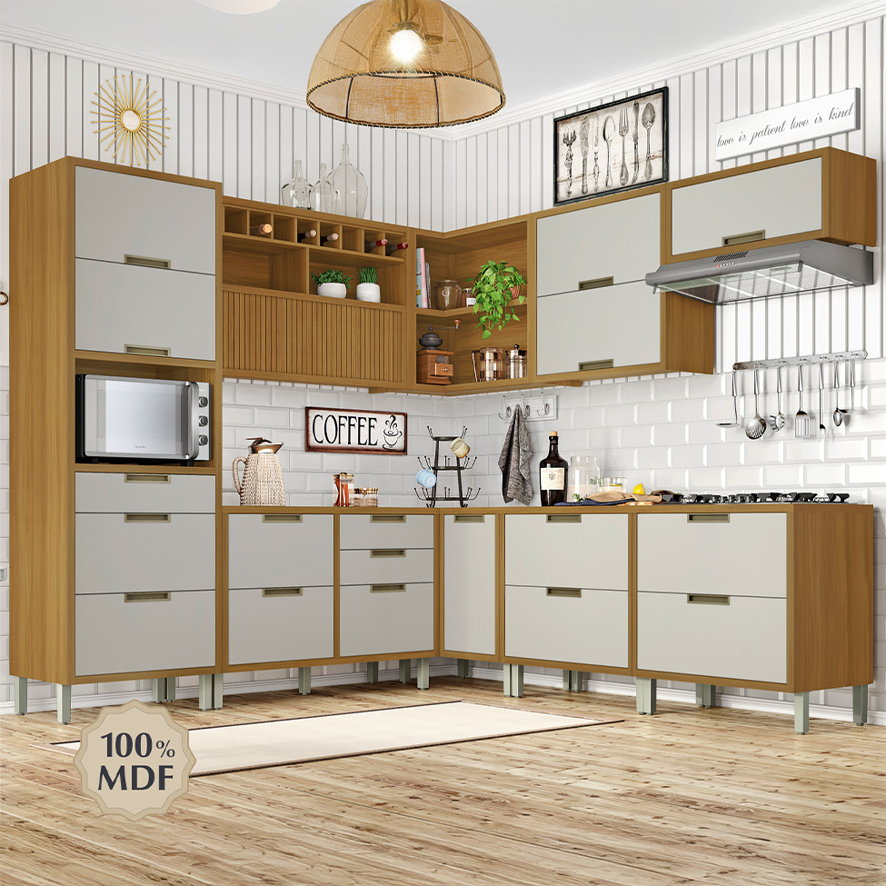 Cozinha Completa Imperatriz 10 Portas 9 Gavetas Freijó e Off White