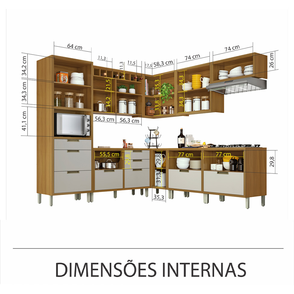 Cozinha Completa Imperatriz 10 Portas 9 Gavetas Freijó e Off White