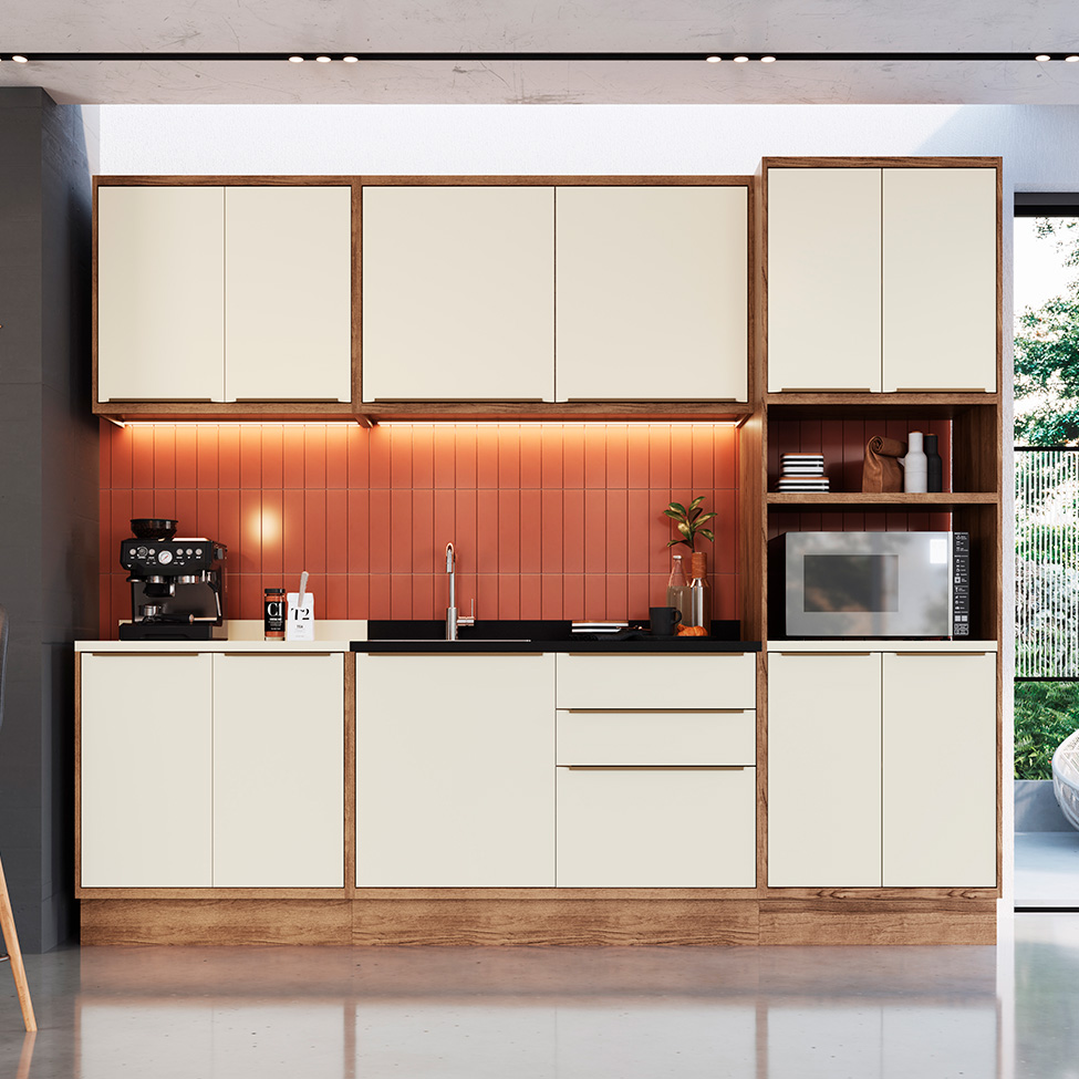 Cozinha Completa Manhattan Ten 11 Portas 3 Gavetas Freijó e Argila