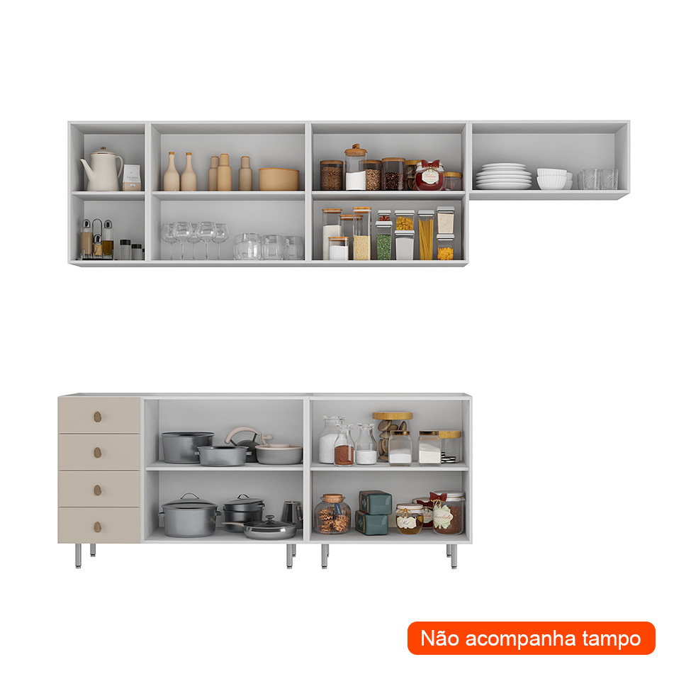 Cozinha Completa Maranello 100% MDF 10 Portas 4 Gavetas Bege