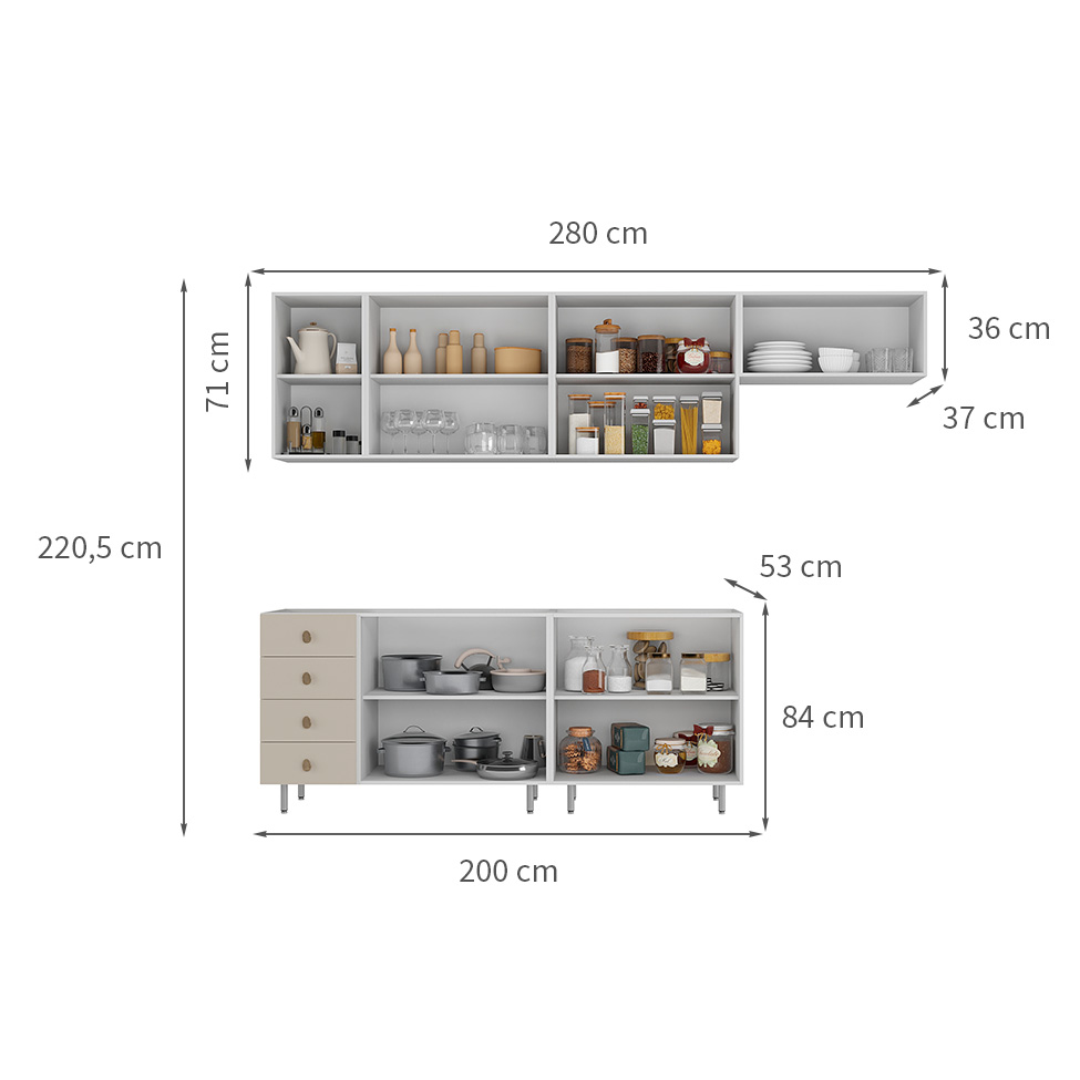 Cozinha Completa Maranello 100% MDF 10 Portas 4 Gavetas Bege