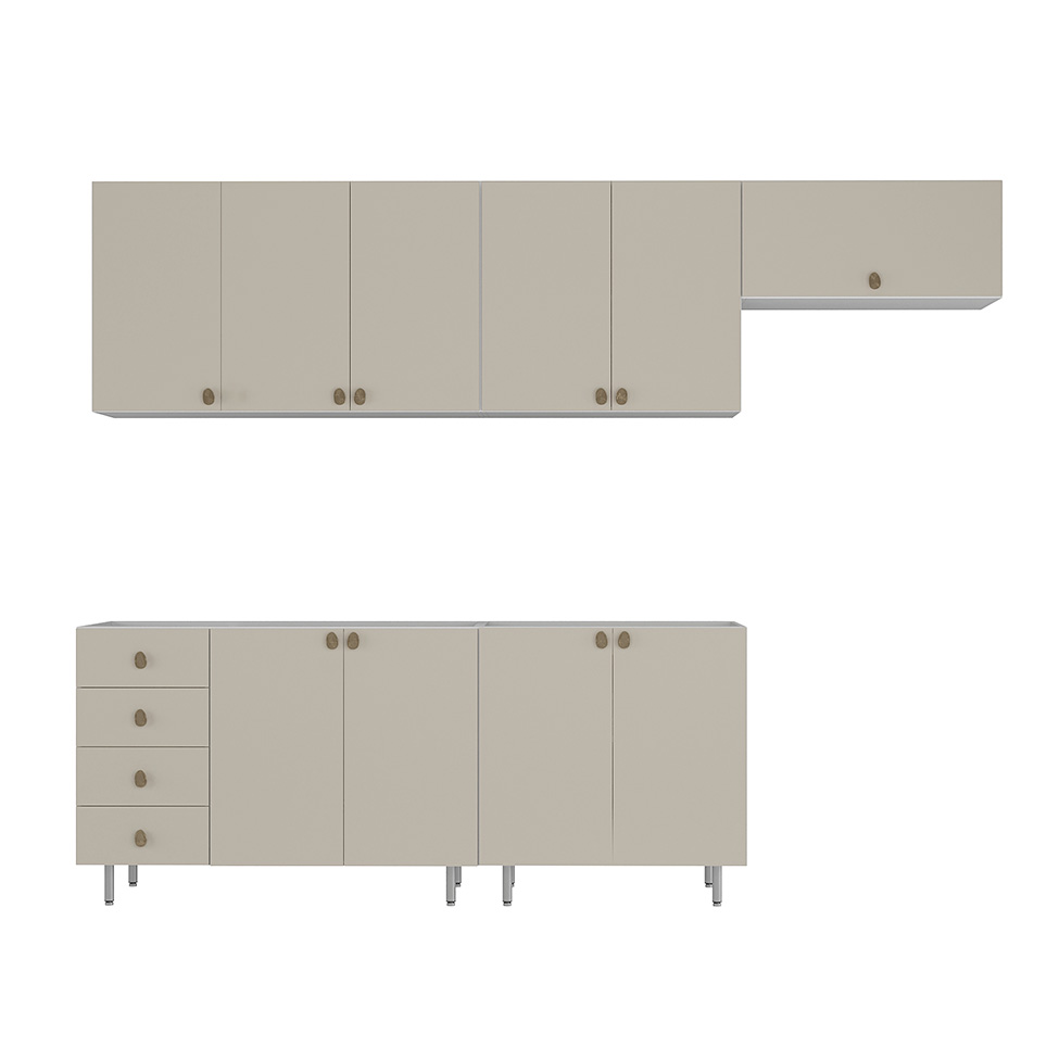 Cozinha Completa Maranello 100% MDF 10 Portas 4 Gavetas Bege