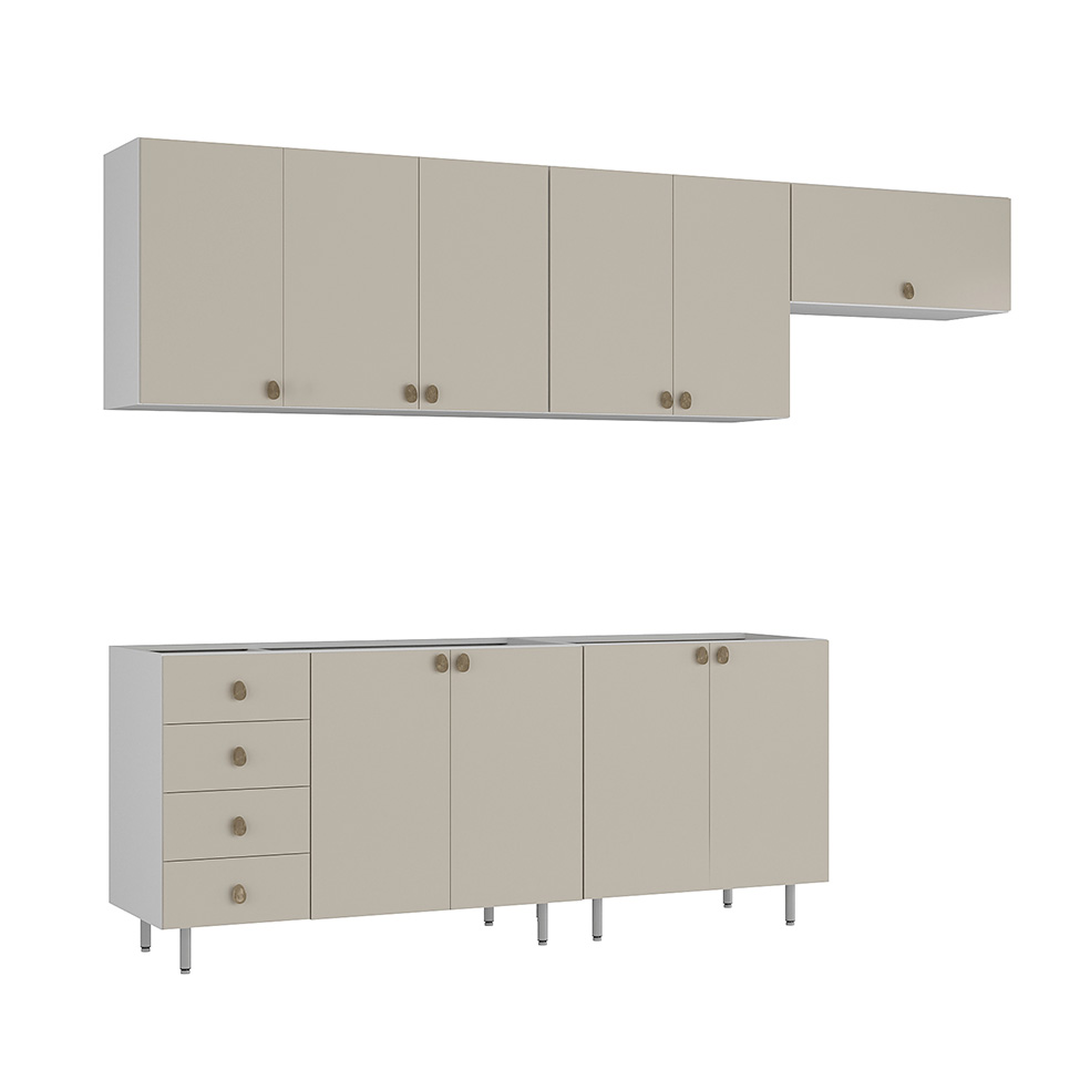 Cozinha Completa Maranello 100% MDF 10 Portas 4 Gavetas Bege