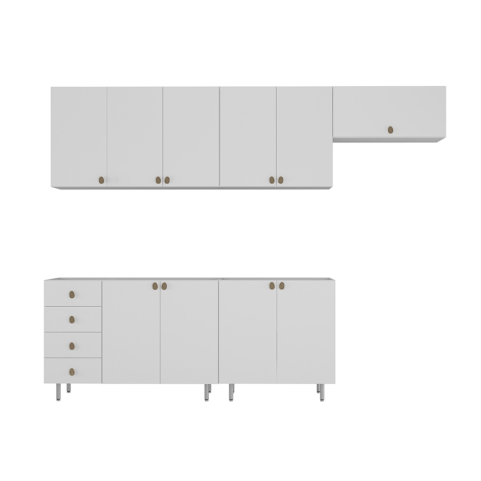 Cozinha Completa Maranello 100% MDF 10 Portas 4 Gavetas Branco