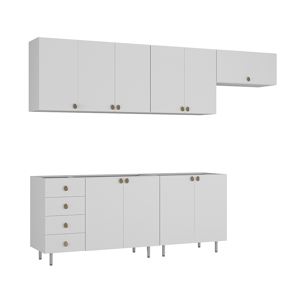 Cozinha Completa Maranello 100% MDF 10 Portas 4 Gavetas Branco