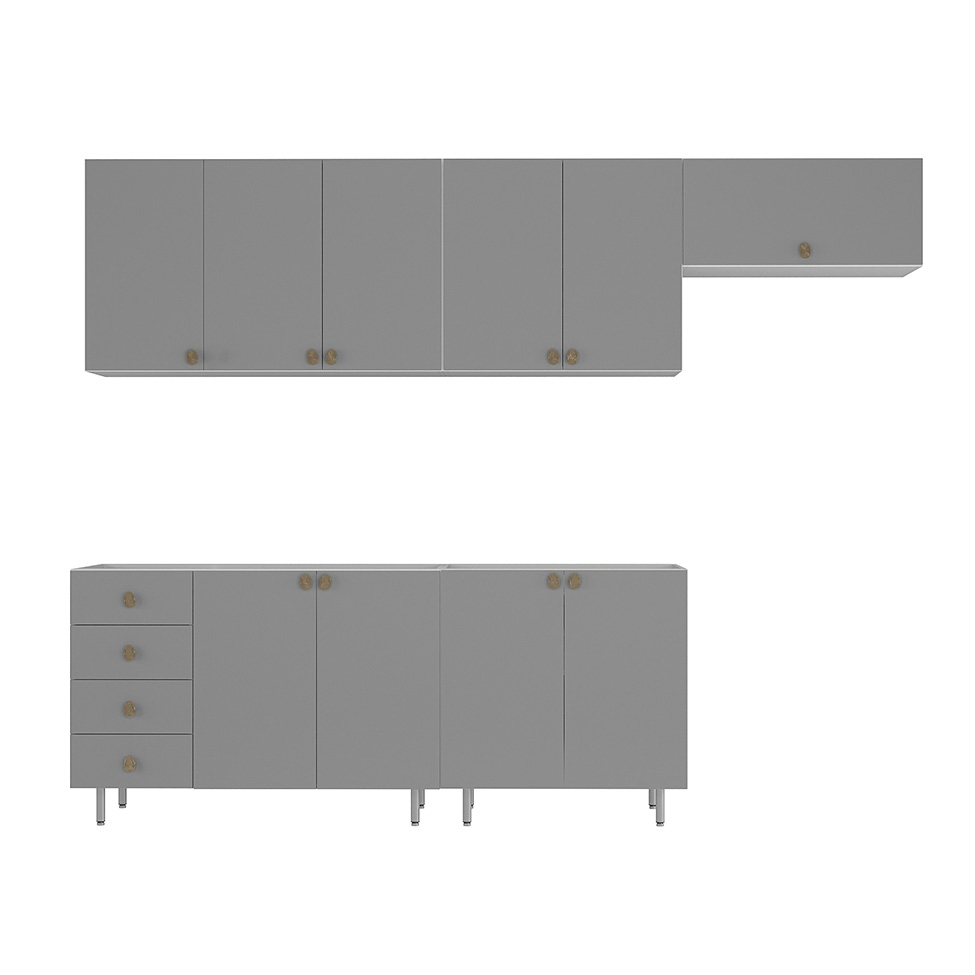Cozinha Completa Maranello 100% MDF 10 Portas 4 Gavetas Cinza