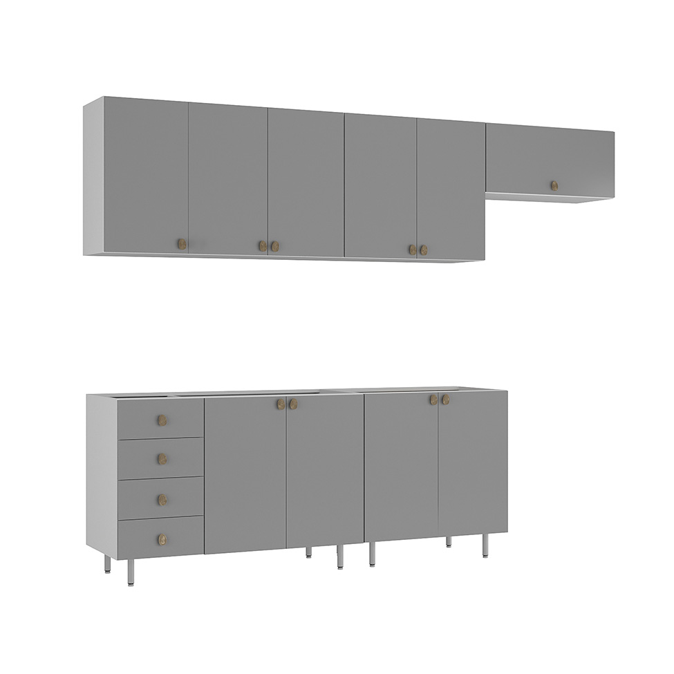 Cozinha Completa Maranello 100% MDF 10 Portas 4 Gavetas Cinza