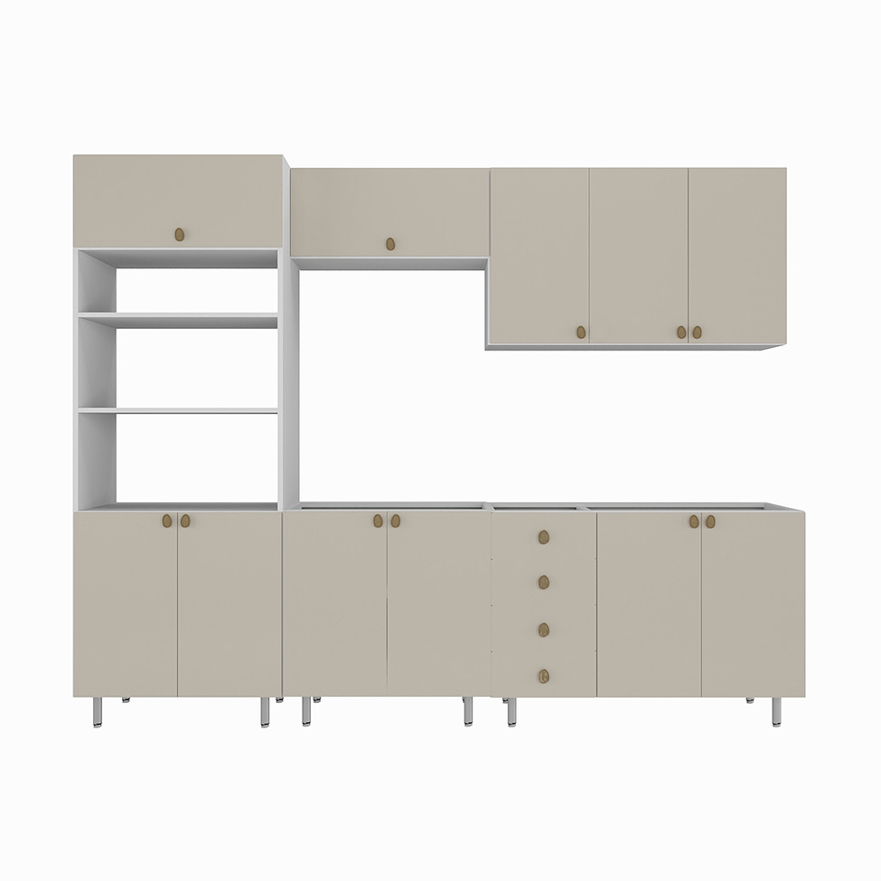Cozinha Completa Maranello 100% MDF 11 Portas 4 Gavetas Bege