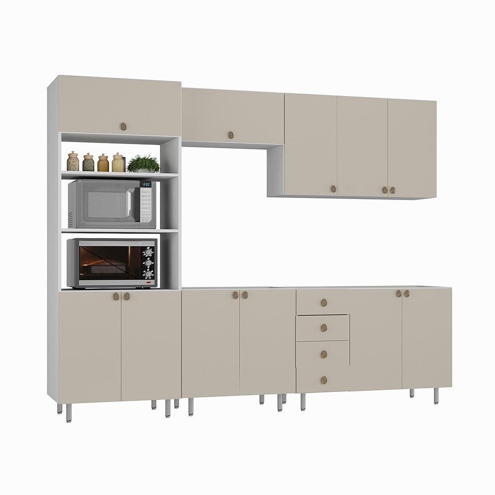 Cozinha Completa Maranello 100% MDF 11 Portas 4 Gavetas Bege