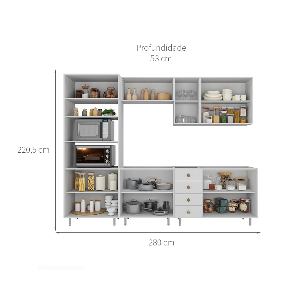 Cozinha Completa Maranello 100% MDF 11 Portas 4 Gavetas Branco
