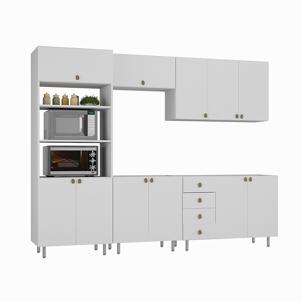 Cozinha Completa Maranello 100% MDF 11 Portas 4 Gavetas Branco