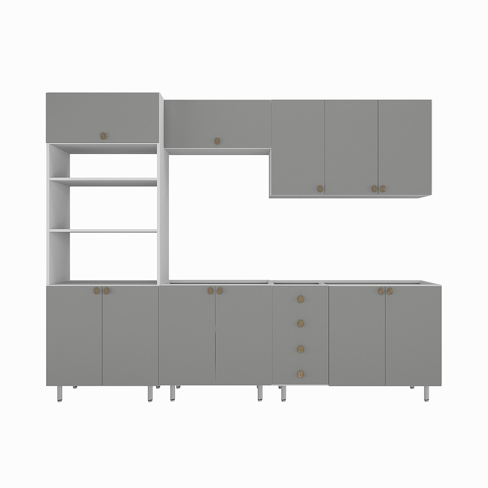 Cozinha Completa Maranello 100% MDF 11 Portas 4 Gavetas Cinza
