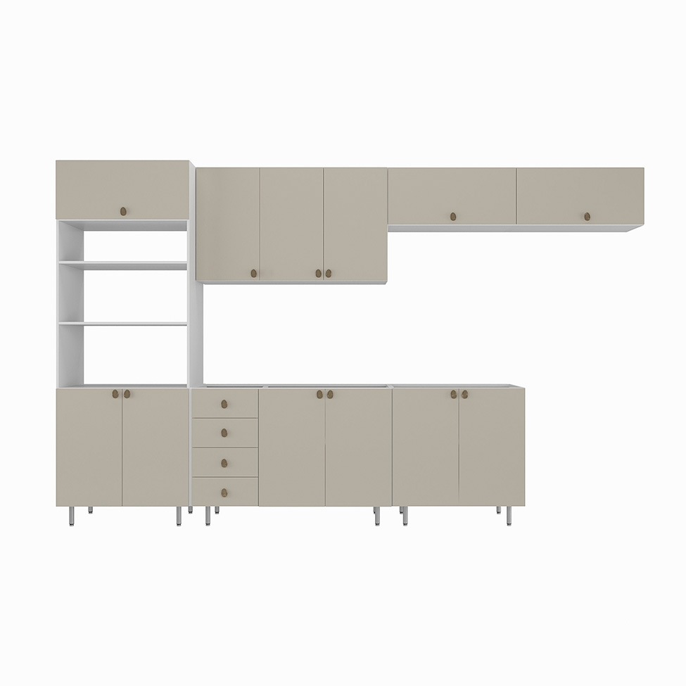Cozinha Completa Maranello 100% MDF 12 Portas 4 Gavetas Bege