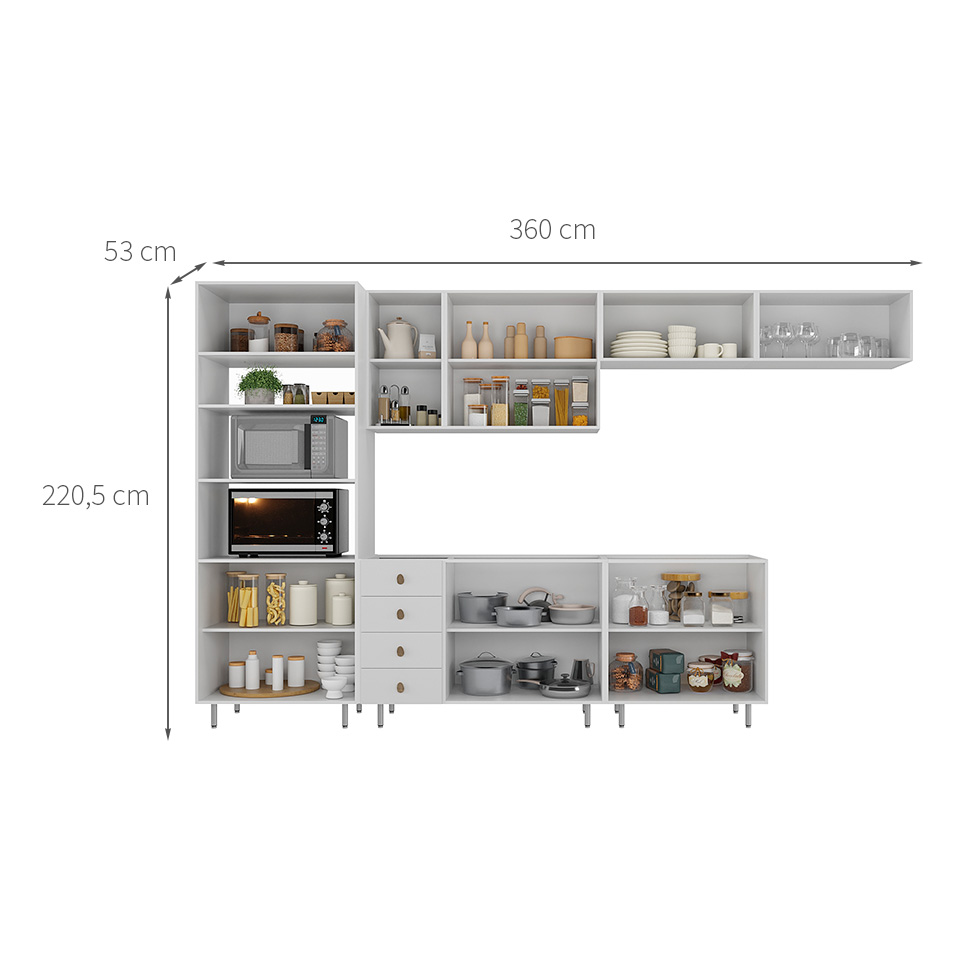 Cozinha Completa Maranello 100% MDF 12 Portas 4 Gavetas Branco