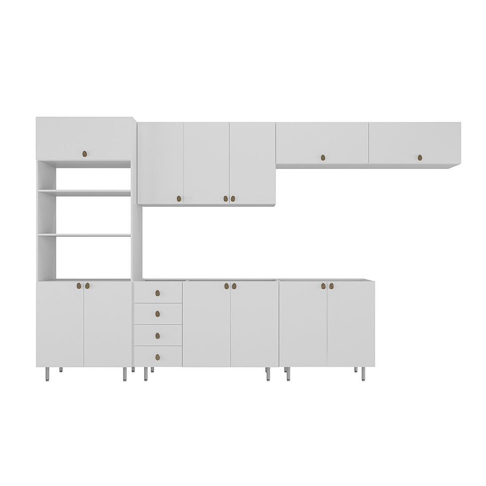 Cozinha Completa Maranello 100% MDF 12 Portas 4 Gavetas Branco