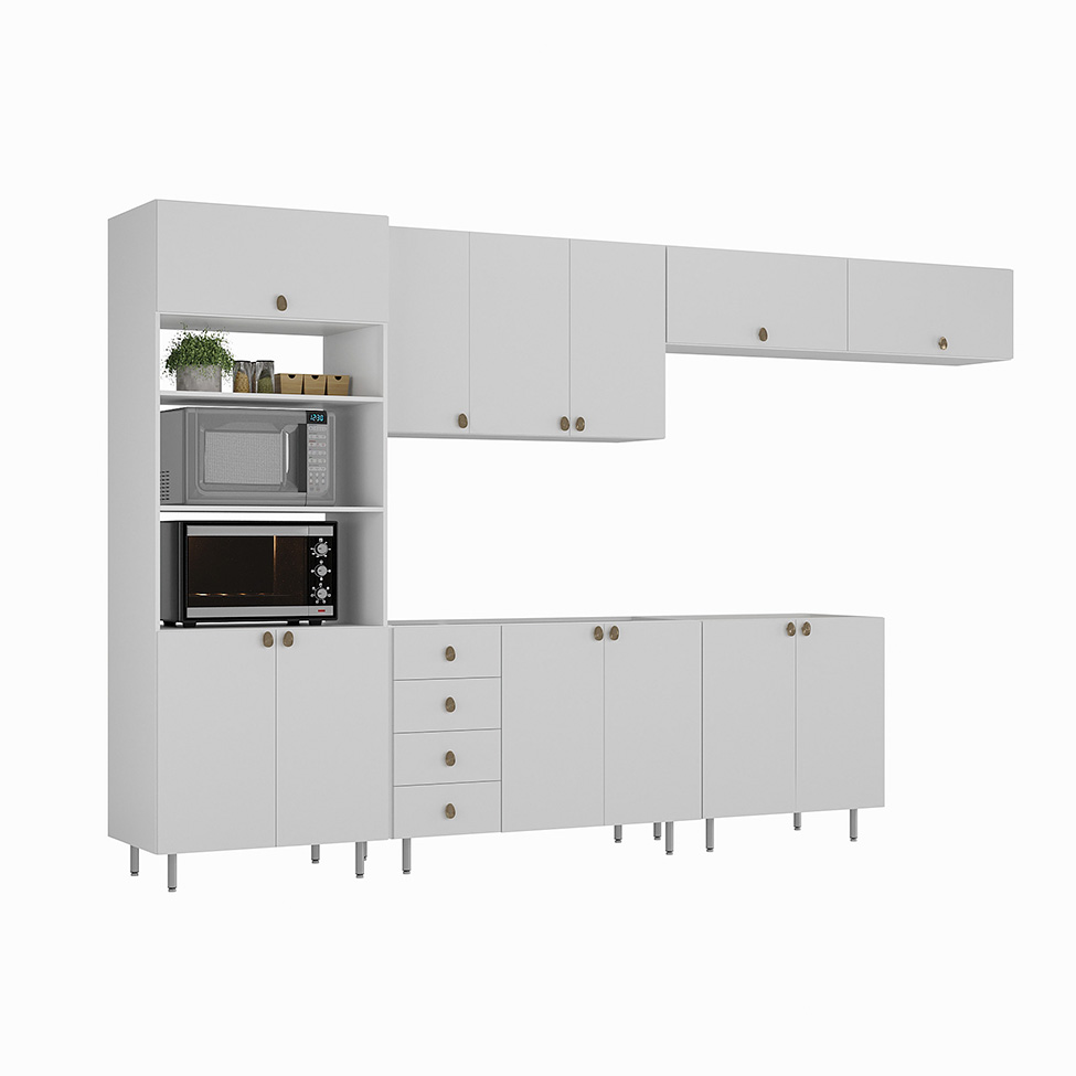 Cozinha Completa Maranello 100% MDF 12 Portas 4 Gavetas Branco