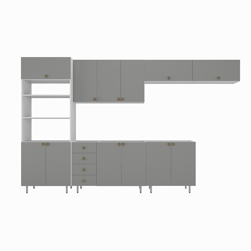 Cozinha Completa Maranello 100% MDF 12 Portas 4 Gavetas Cinza