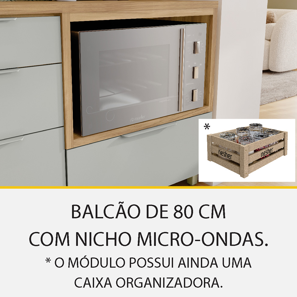 Cozinha Completa Marquesa II com Ilha 100% MDF 4 Portas 7 Gavetas Verde e Nature