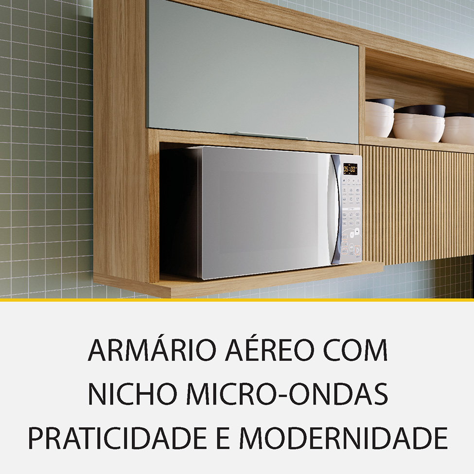Cozinha Completa Marquesa II com Ilha 100% MDF 4 Portas 7 Gavetas Verde e Nature