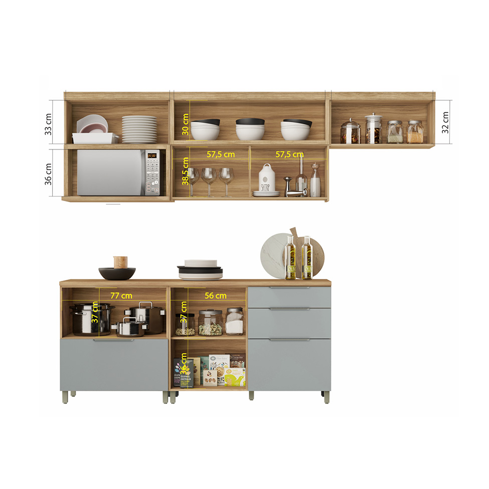 Cozinha Completa Marquesa com Ilha 100% MDF 7 Portas 8 Gavetas Verde e Nature