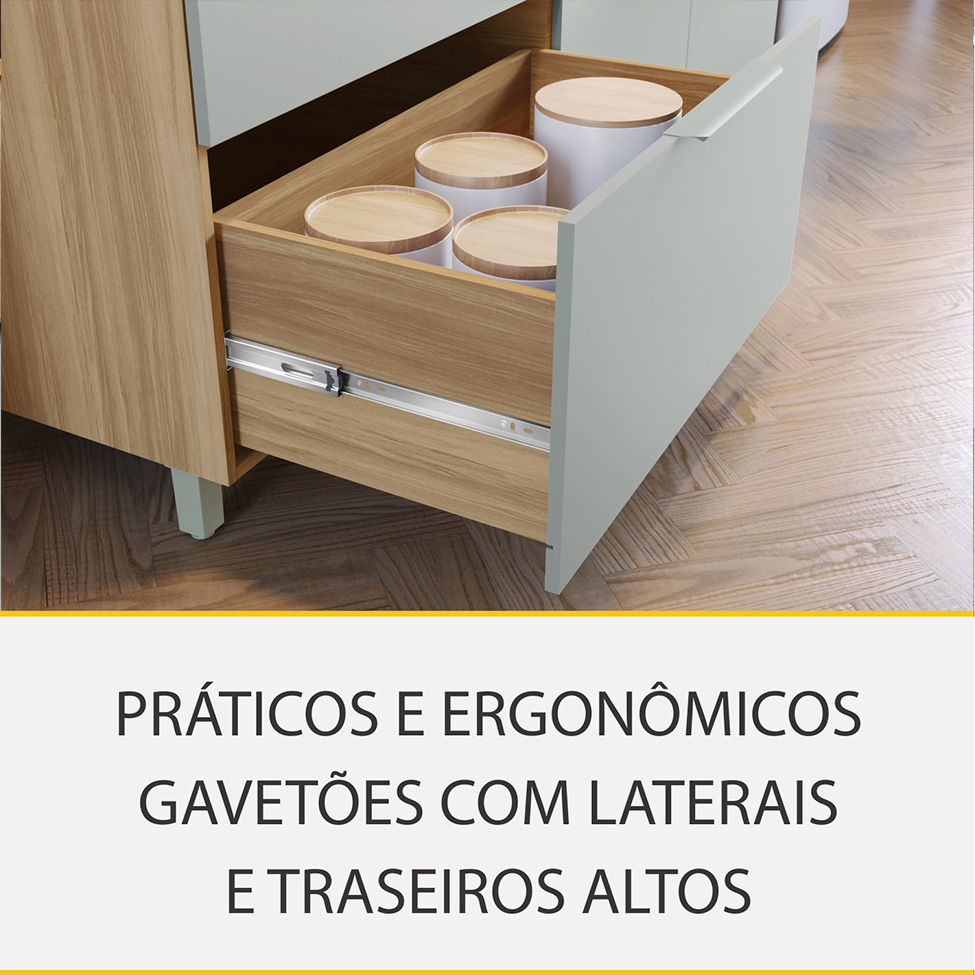 Cozinha Completa Marquesa com Ilha 100% MDF 7 Portas 8 Gavetas Verde e Nature
