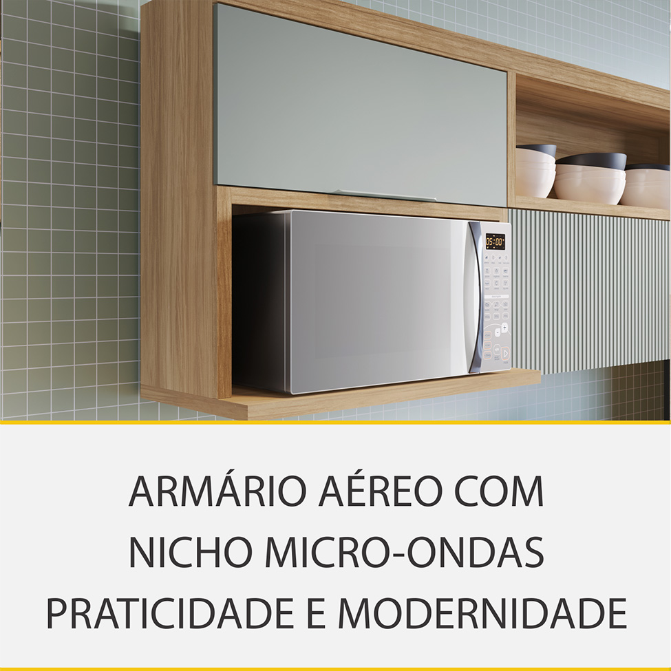 Cozinha Completa Marquesa com Ilha 100% MDF 7 Portas 8 Gavetas Verde e Nature
