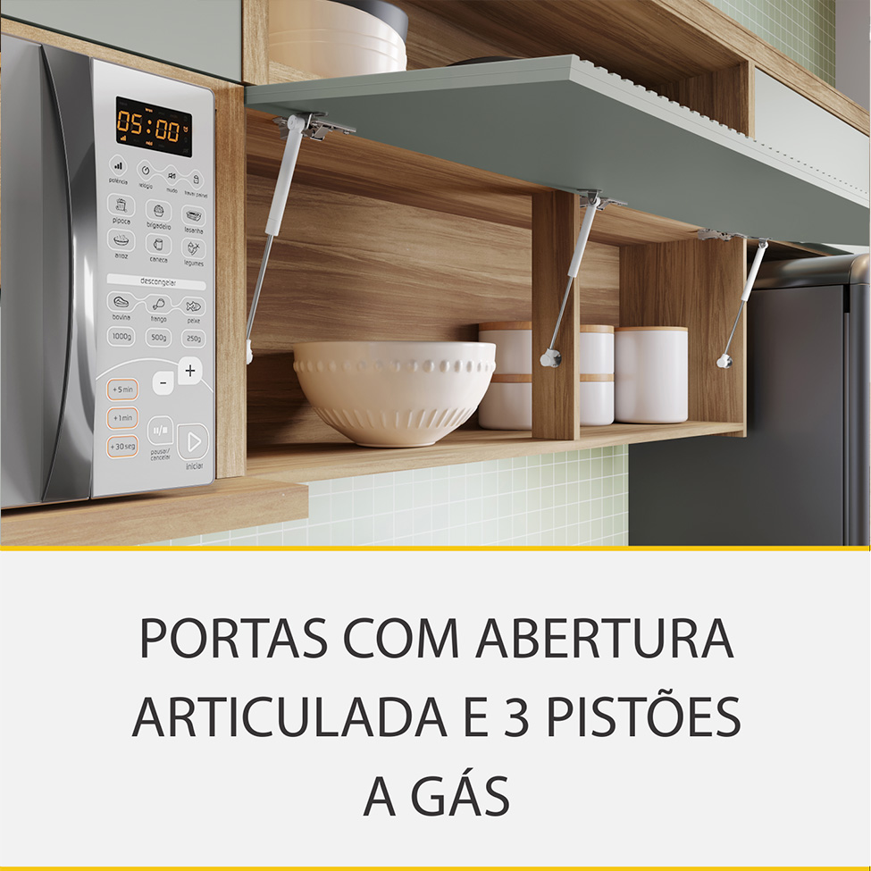 Cozinha Completa Marquesa com Ilha 100% MDF 7 Portas 8 Gavetas Verde e Nature