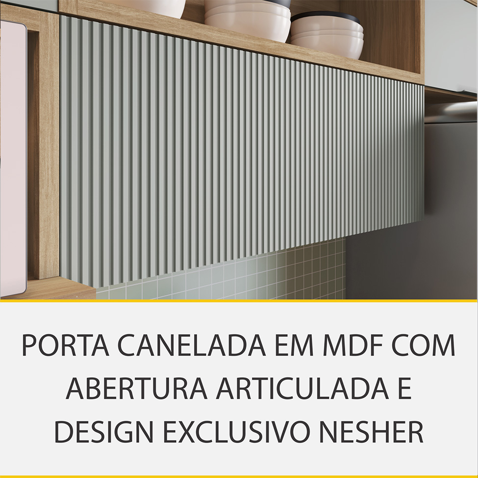 Cozinha Completa Marquesa com Ilha 100% MDF 7 Portas 8 Gavetas Verde e Nature