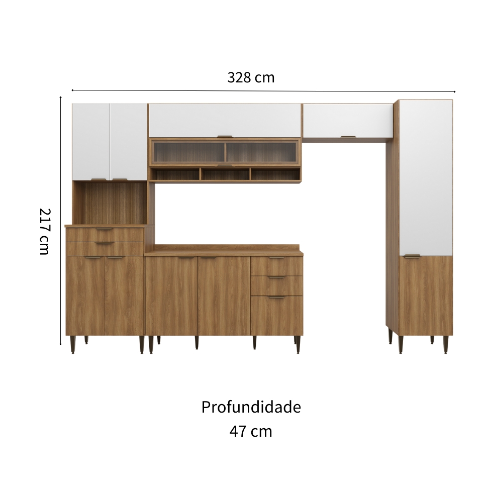 Cozinha Completa Paris 11 Portas 5 Gavetas Nogal e Branca