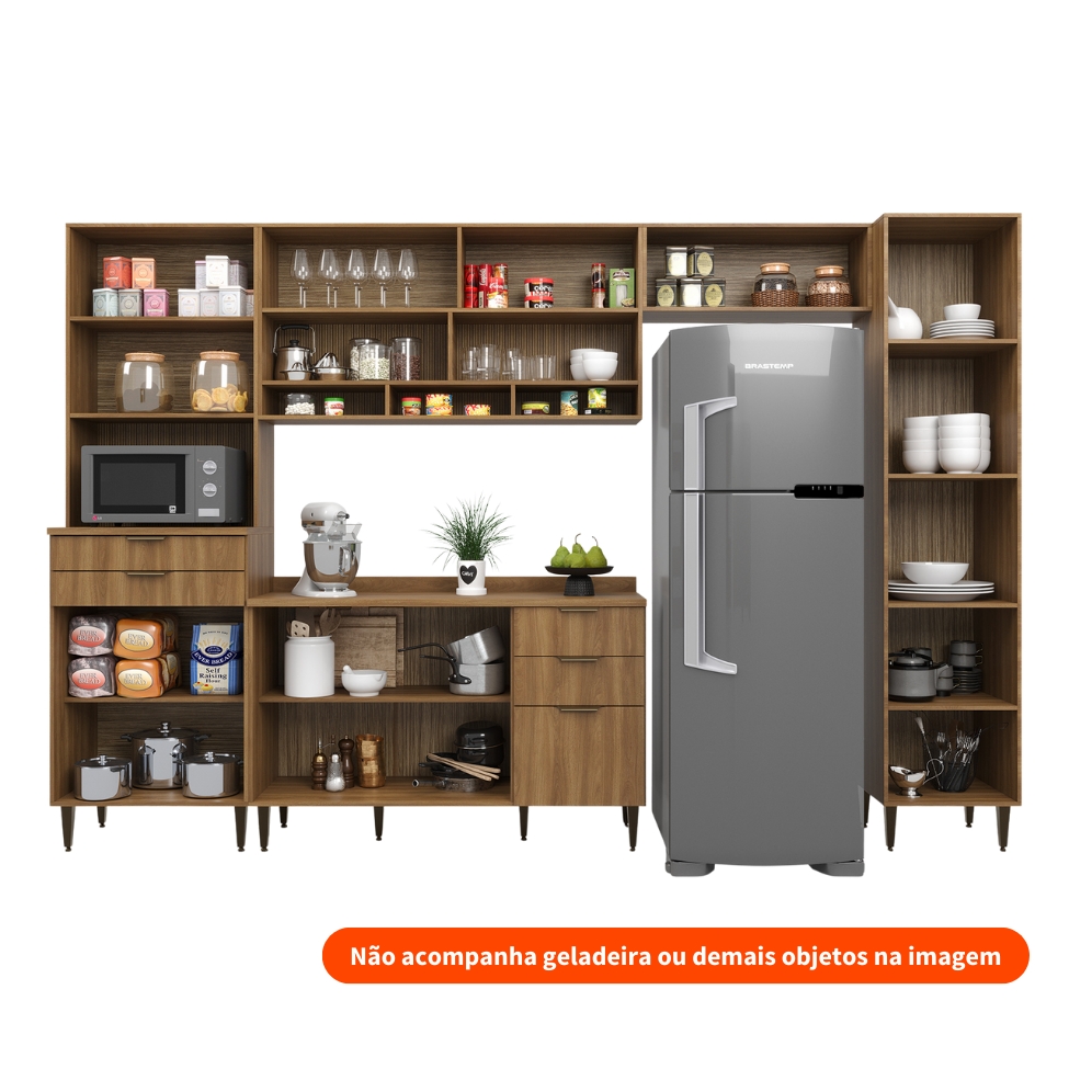 Cozinha Completa Paris 11 Portas 5 Gavetas Nogal e Verde
