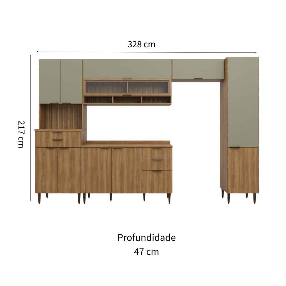 Cozinha Completa Paris 11 Portas 5 Gavetas Nogal e Verde