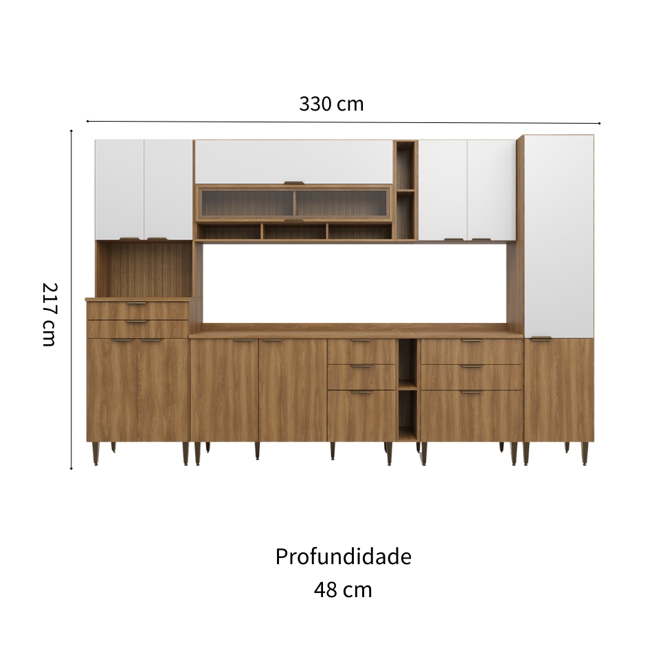 Cozinha Completa Paris 12 Portas 8 Gavetas Nogal e Branca