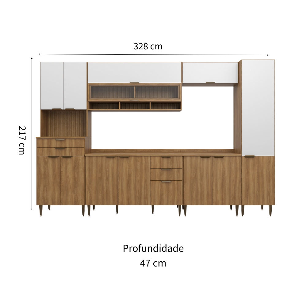 Cozinha Completa Paris 13 Portas 5 Gavetas Nogal e Branca