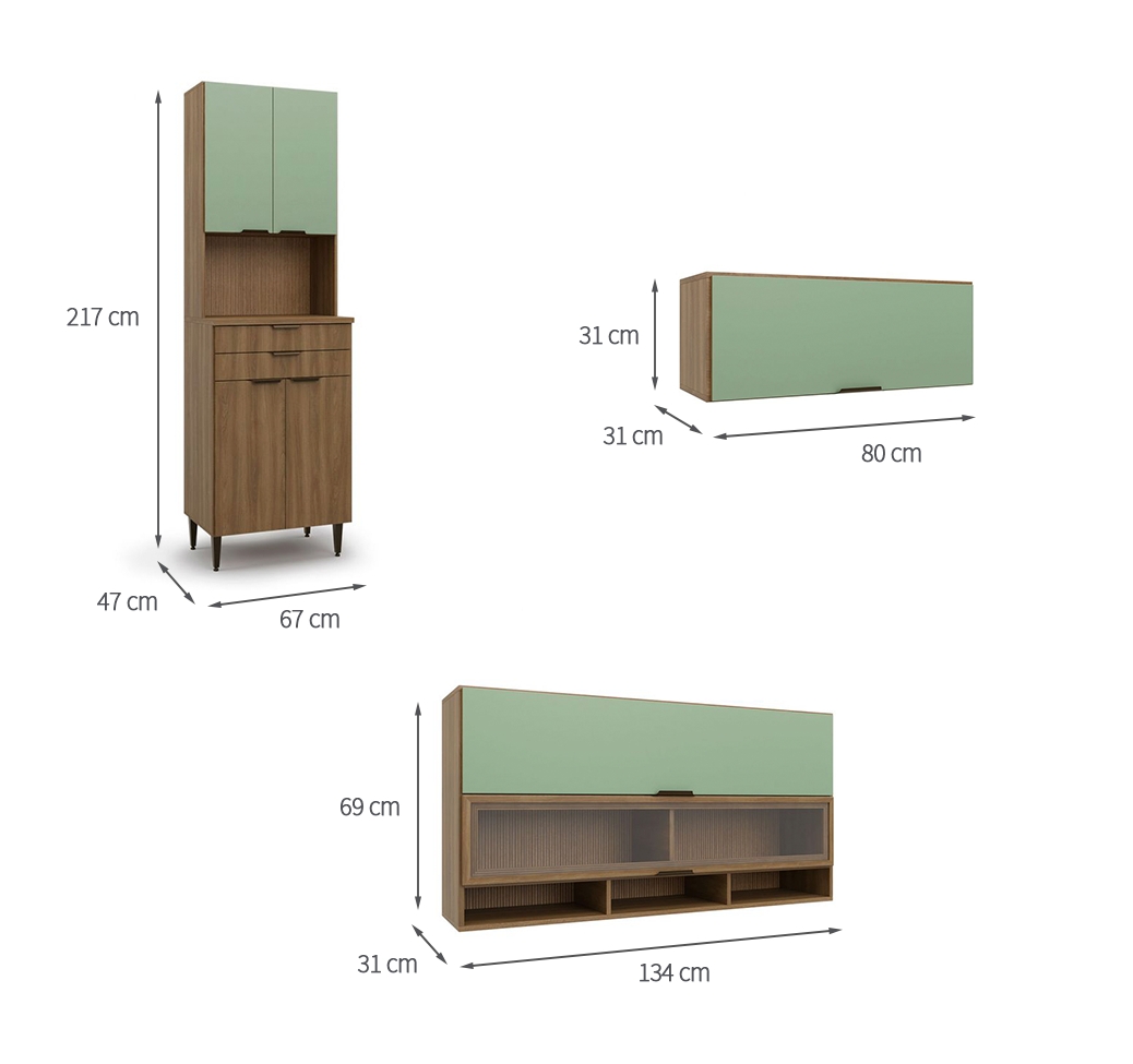 Cozinha Completa Paris 13 Portas 5 Gavetas Nogal e Verde