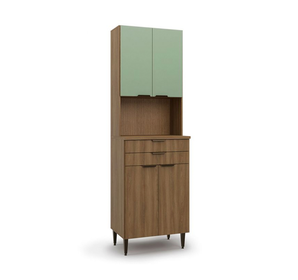 Cozinha Completa Paris 13 Portas 8 Gavetas Nogal e Verde