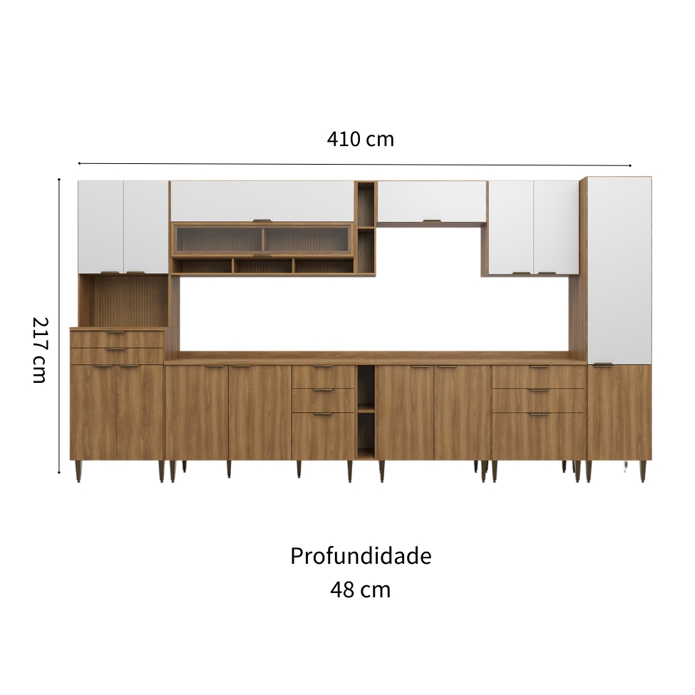 Cozinha Completa Paris 15 Portas 8 Gavetas Nogal e Branca