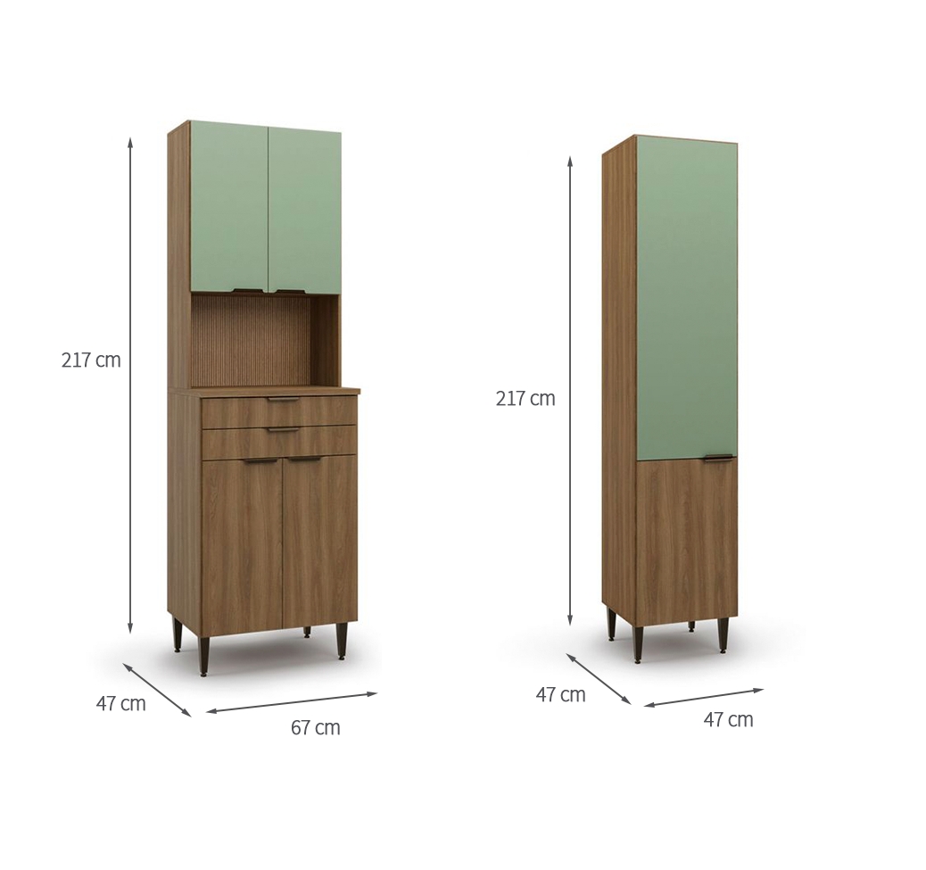 Cozinha Completa Paris 15 Portas 8 Gavetas Nogal e Verde