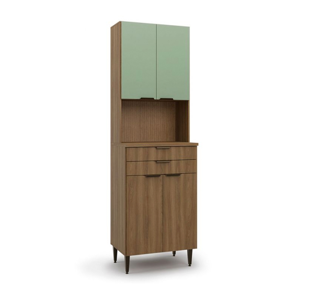 Cozinha Completa Paris 15 Portas 8 Gavetas Nogal e Verde