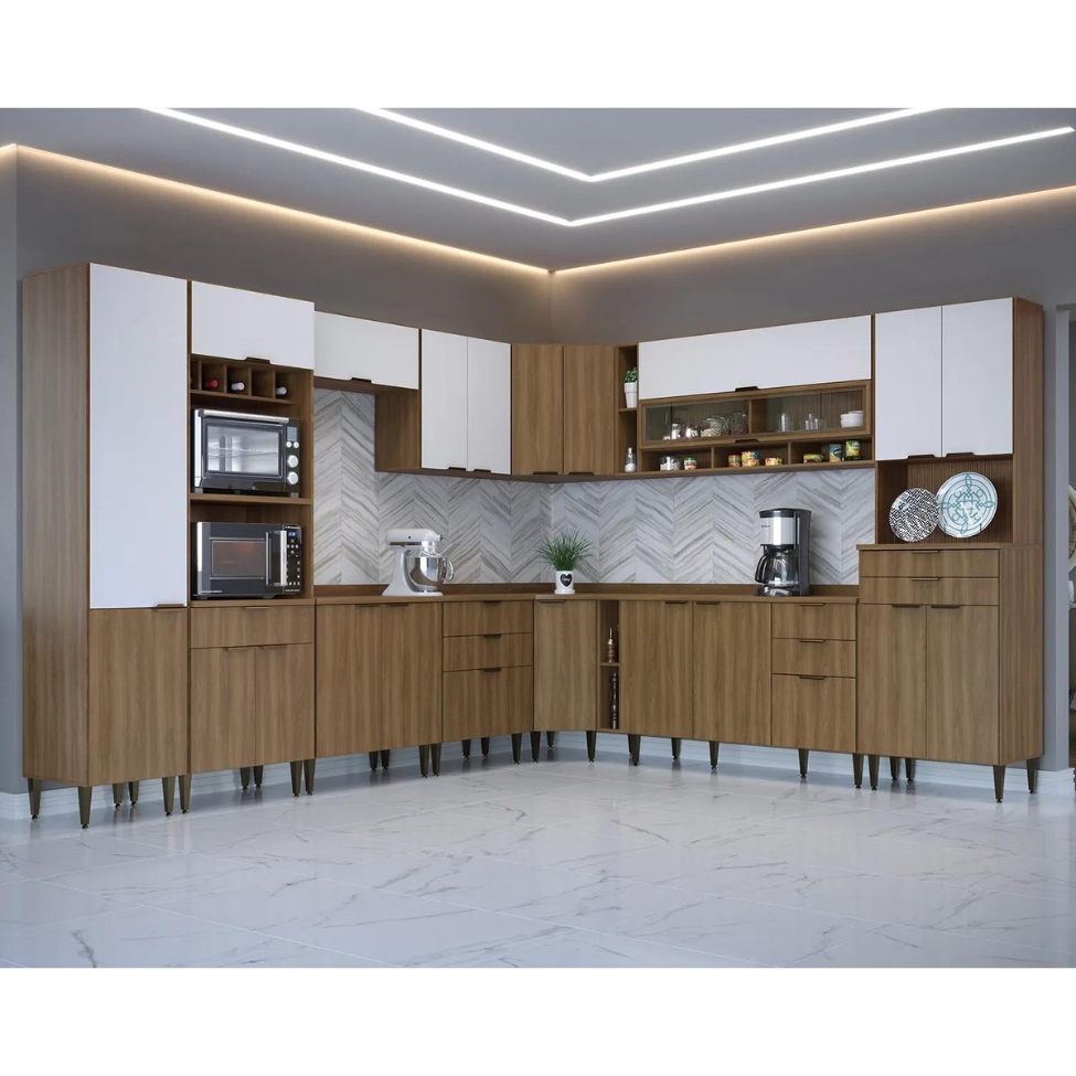 Cozinha Completa Paris 21 Portas 9 Gavetas Nogal e Branca