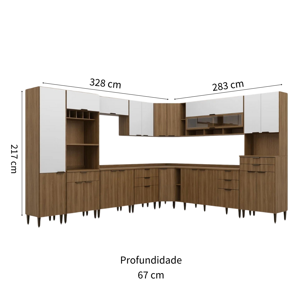 Cozinha Completa Paris 21 Portas 9 Gavetas Nogal e Branca